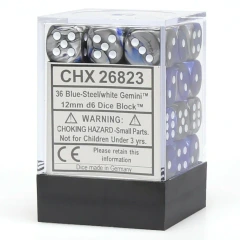 CHESSEX - GEMINI 36D6 BLUE-STEEL/WHITE 12MM